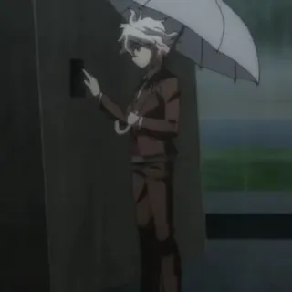 👈 Nagito Komaeda Danganronpa anime, umbrella, rain, character, video game telegram sticker
