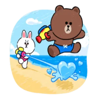 🏝 cartone animato, coniglio, orso, pistola ad acqua, spiaggia, estate whatsapp sticker