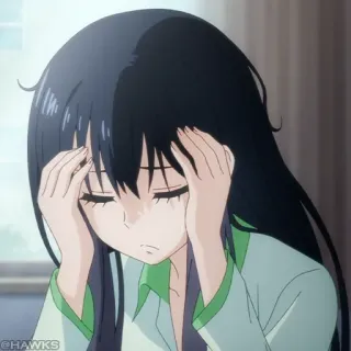 👻 Anime, Ragazza, Triste, Depresso/a, Stanco/a, Mal di testa telegram sticker