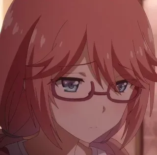 😕 anime, ragazza, capelli rosa, occhiali, triste telegram sticker