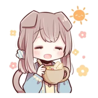 🦋 Anime, Mono, Kawaii, Dibujo animado, Ilustración, Perro, Desayuno telegram sticker
