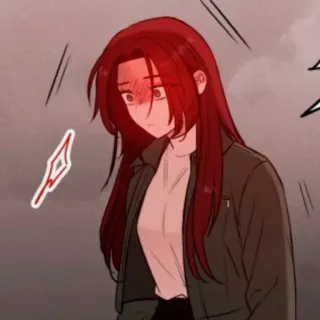 😷 动漫, 卡通, 生气, 红色, 女性, 夹克, 网络漫画 telegram sticker