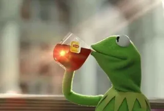 🙂 Kermit Kermit la rana, té, marioneta, bebiendo, meme telegram sticker