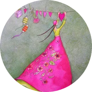 🤠 frau, kleid, herzen, laternen, hängend, kunst, skurril, dekoration telegram sticker