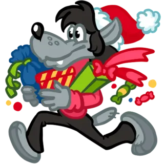 🎁 Wolf (Nu, pogodi!) Nu, pogodi! dibujos animados, lobo, navidad, regalos, año nuevo, retro, animado telegram sticker