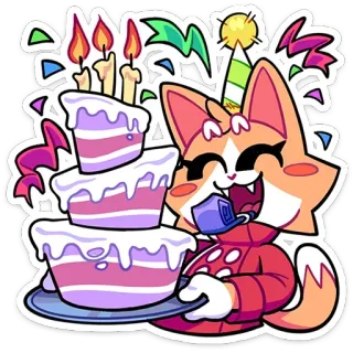 🎂 cat, birthday, cake, celebration, party, cartoon, sticker, cute telegram sticker
