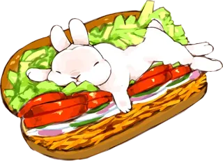 🐰 Hase, Kaninchen, Sandwich, Essen, süß, Tier, Gemüse, Mittagessen whatsapp sticker