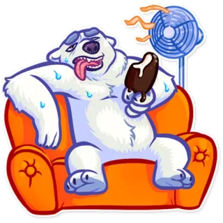 🍦 Oso polar, Helado, Ventilador, Sudando, Calor, Dibujo animado whatsapp sticker