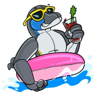 😎 dessin animé, dauphin, été, natation, piscine, flotteur, boisson telegram sticker