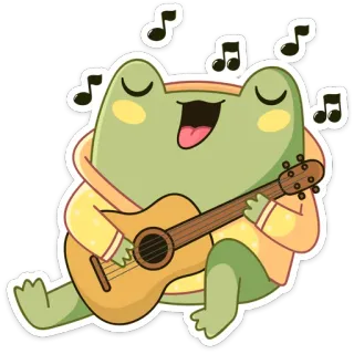🎶 grenouille, guitare, musique, chant, dessin animé, animal whatsapp sticker