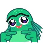 🥺 monstruo, tímido, señalando, verde, pez, lindo whatsapp sticker