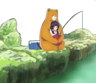 🐻 anime, bear, girl, fishing, river, cartoon, cute telegram sticker