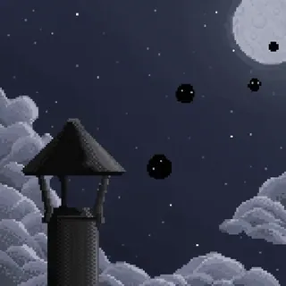 💨 noche, luna, pixel art, cielo, nubes, estrellas, atmósfera, silueta whatsapp sticker