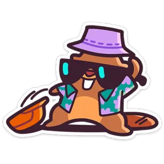 😎 castoro, cartone animato, cappellino da pescatore, occhiali da sole, vacanza, spiaggia, estate, animale telegram sticker