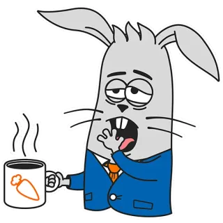 ☕️ Cartoon, Hase, Kaffee, verschlafen, müde, Morgen, Karotte telegram sticker
