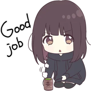 👍 Good job Anime, Schattig, Kawaii, Cartoon, Thee, Goed telegram sticker