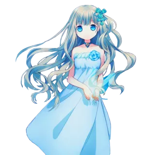 😕 anime girl, blue hair, dress, digital art, cartoon, fantasy telegram sticker