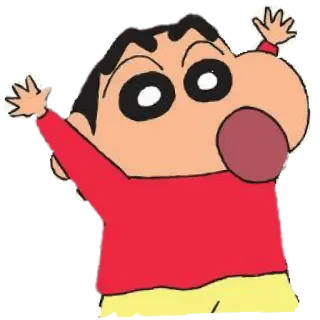 😀 Shin-chan Crayon Shin-chan Shin-chan, Crayon Shin-chan, Anime, Cartoon, Blij, Opgewonden, Handen omhoog telegram sticker