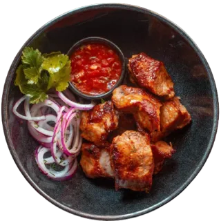 🍽 мясо, кебаб, еда, свинина, лук, томатный соус, блюдо telegram sticker