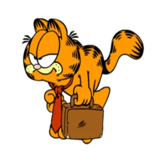 💼 Garfield gato, desenho animado, Garfield, laranja, mala, gravata, animal, personagem whatsapp sticker