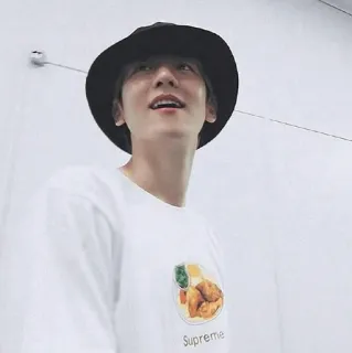 ✨ Supreme man, bucket hat, t-shirt, food, portrait, smiling telegram sticker