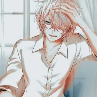☺ anime, manga, boy, character, white hair, illustration whatsapp sticker