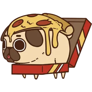 🍕 ปั๊ก, หมา, พิซซ่า, อาหาร, สัตว์, น่ารัก, คาวาอิ whatsapp sticker