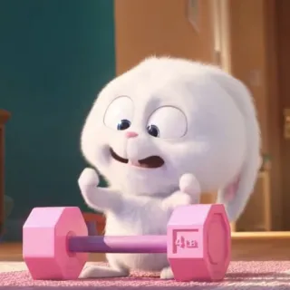 🐰 Snowball The Secret Life of Pets coniglio, coniglietto, esercizio, sollevamento pesi, manubrio, animale domestico, cartone animato whatsapp sticker
