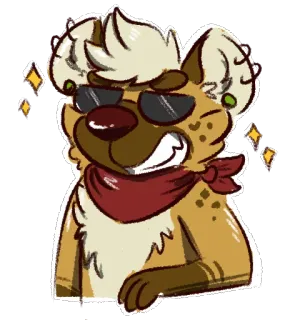 😎 hiena, okulary przeciwsłoneczne, kreskówka, zwierzę, bandana, cool, iskierka telegram sticker