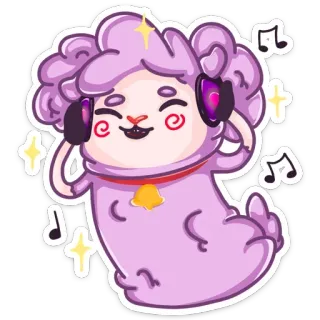 🎶 mouton, musique, dessin animé, mignon, écouteurs, animal, kawaii telegram sticker