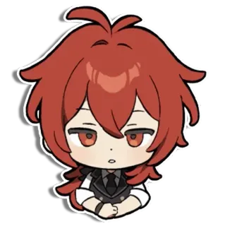 😕 Diluc Genshin Impact Anime, Chibi, Genshin Impact, Diluc, rambut merah whatsapp sticker