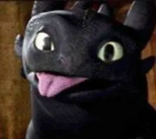 🌟 Toothless How to Train Your Dragon dragón, dibujos animados, mono, lengua, negro, divertido telegram sticker