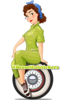 😟 @Beautifulstickers Pin-up, Retrô, Vintage, Mecânico, Carro, Pneu telegram sticker
