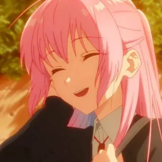 🍧 Anime, Mädchen, pinke Haare, Lächeln, süß, Cartoon telegram sticker