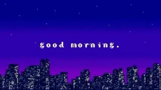 💙 good morning. доброе утро, городской пейзаж, панорама, ночь, ретро, пиксель арт, 8 бит telegram sticker