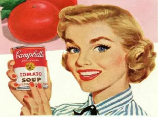 😋 Campbell's CONDENSED TOMATO SOUP sopa de tomate, comida, sopa, Campbell's, retrô, vintage, mulher, propaganda whatsapp sticker
