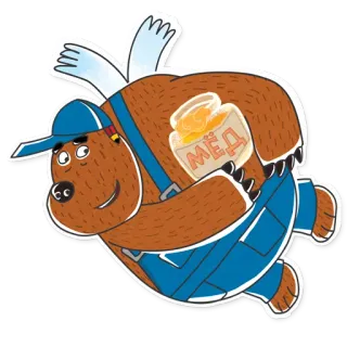🍯 МЁД urso, mel, desenho animado, voando, asas, recipiente, adesivo telegram sticker