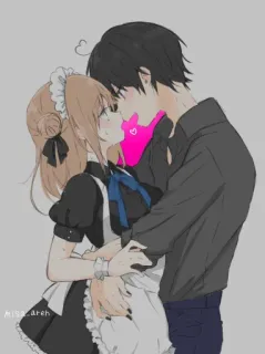 ❤️ anime, couple, maid, romance, hug telegram sticker