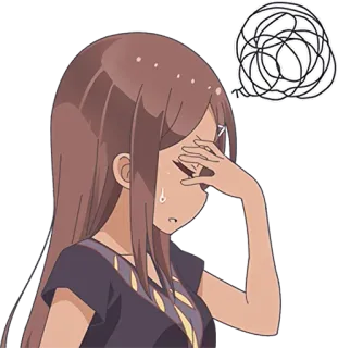 😒 Anime, Dibujos animados, Confundido, Estresado, Preocupado, Chica, Personaje, Expresión telegram sticker