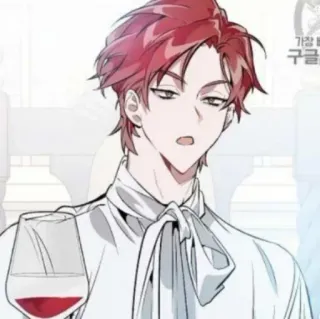 🥀 hombre, anime, personaje, pelo rojo, vino, arte digital telegram sticker