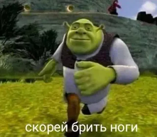 🏃‍♀ Shrek скорей брить ноги シュレック, 怪物, 走る, 脚, ミーム, 緑 telegram sticker
