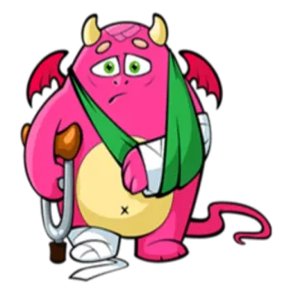 🤕 monster, luka, perban, kartun, karakter, merah muda telegram sticker
