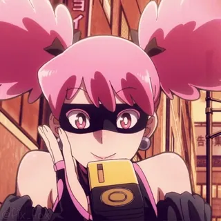 😉 Anime, Capelli rosa, Maschera, Cartone animato, Femmina, Personaggio, Arte telegram sticker