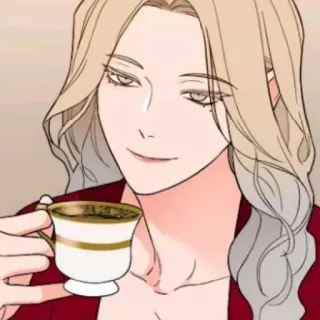 🥢 woman, tea, cup, blonde, smirking telegram sticker