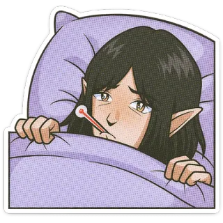 🌟 生病, 精灵, 温度计, 疾病, 动漫, 卡通, 疲惫, 床 telegram sticker