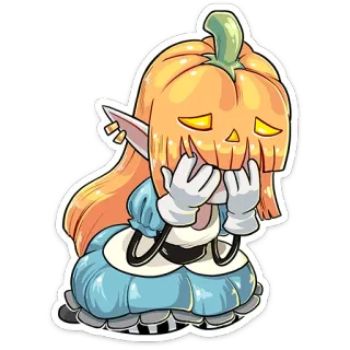🤦‍♀️ halloween, calabaza, elfo, mono, dibujos animados, triste, kawaii, chibi telegram sticker