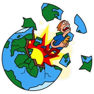 🌍 earth, explosion, disaster, man, cartoon, destruction, panic telegram sticker