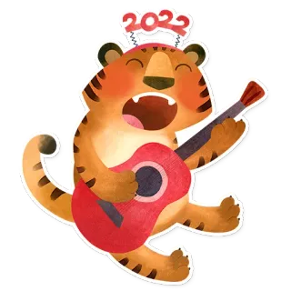 🎤 2022 tigre, chitarra, musica, animale, cartoni animati, anno della tigre, 2022 whatsapp sticker