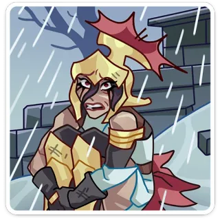 ⭐ cartoon, character, armor, rain, sad, fighter, soldier telegram sticker