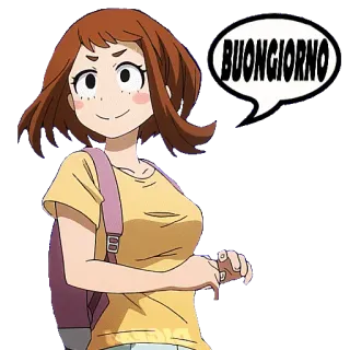 🛏 Ochaco Uraraka My Hero Academia BUONGIORNO อนิเมะ, ทักทาย, อรุณสวัสดิ์, โอชาโกะ อุรารากะ, มายฮีโร่ อคาเดเมีย telegram sticker